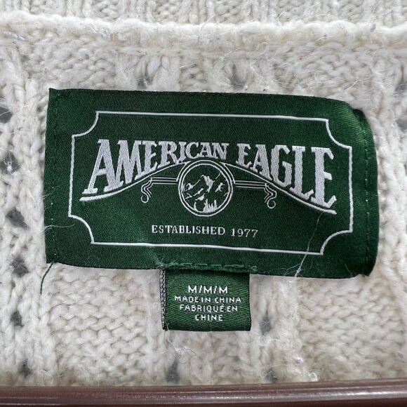 American Eagle Fisherman Cable Knit Sweater M Cropped Cardigan Beige Chunky - Picture 4 of 7